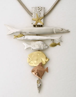 Red sea shoal necklace in mixed precious metals, large
